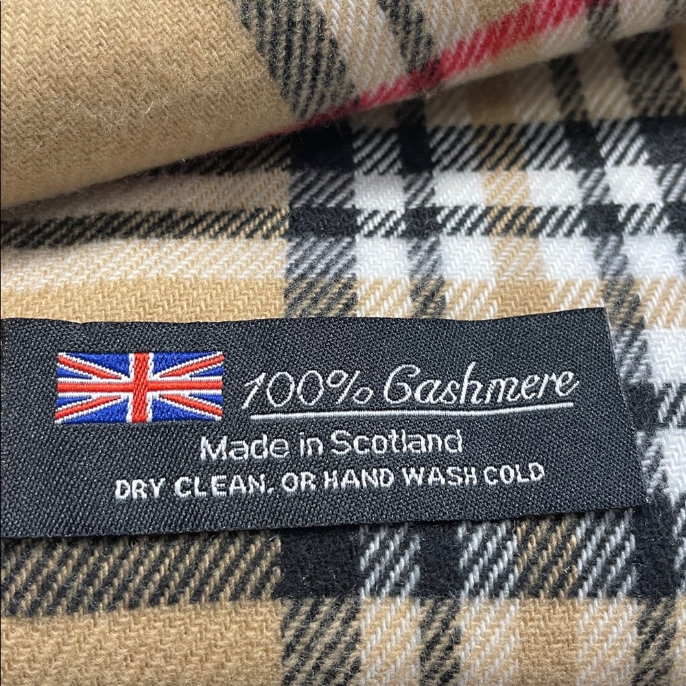 New - Tan Plaid Cashmere Scarf - Made in Scotland 100% Cashmere Soft & Warm - Picture 3 of 3